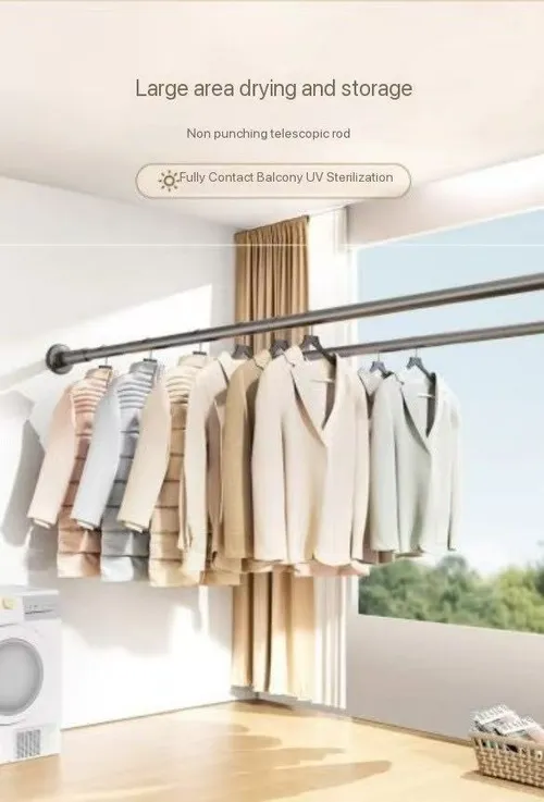 Multifunctional punch-free telescopic rod nail-free clothes drying rod hanger stainless steel curtain hanging rod shower curtain rod door curtain wardrobe support rod