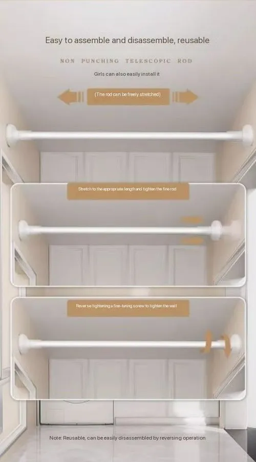 Multifunctional punch-free telescopic rod nail-free clothes drying rod hanger stainless steel curtain hanging rod shower curtain rod door curtain wardrobe support rod