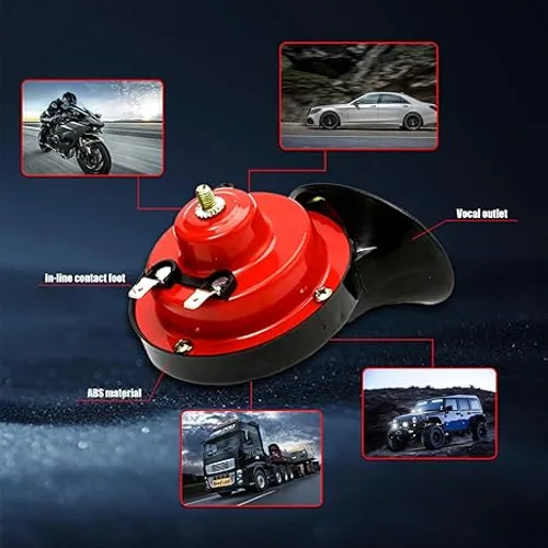 Super Loud Train Horns, 12V Waterproof Durable Car Air Electric Snail Horn, Raging Sound Air Horns Replacement Kit, Automotive Accessories Universal for Car, Motorcycle, Truck, Bike, Boat (Red)