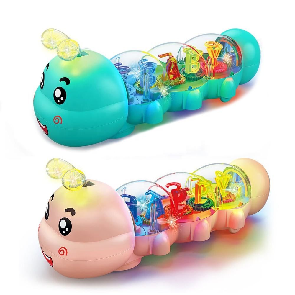 Hot Selling Caterpillar Insect Electric Gear Rotation Toy with Cool Lights Music Universal for Children's Nature Exploration