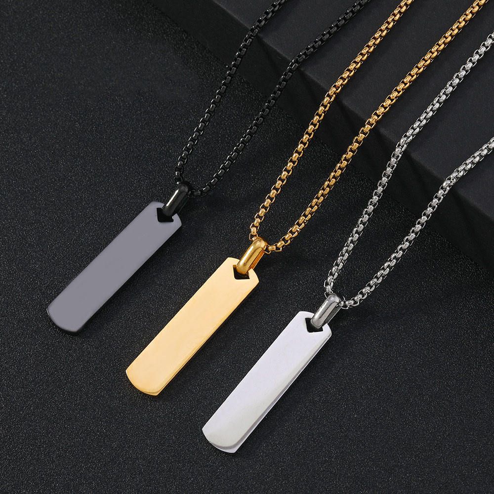 Anti Tarnish Stainless Steel Bar Necklace Gold Plated Waterproof Chains for Women and Men Trendy Engraved Design