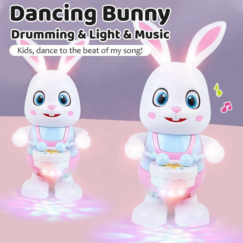 Cartoon Rabbit Dancing Sing Song Electronic Bunny Music Animal Beat Drum With Led Cute Electric Pet Toy Kids Birthday Gift