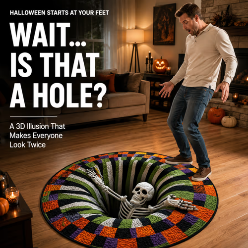 3D Halloween Skull Illusion Rug