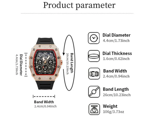 Luxury Men's Tonneau-Shaped Watch with Rhinestone Embellishment