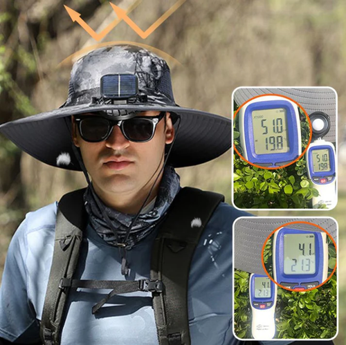 Mens Sunscreen Fisherman Hat with 2 Detachable Solar Fans