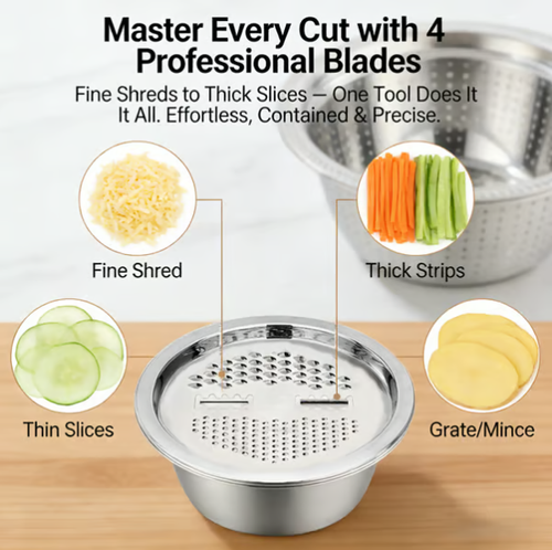Quality 3-in-1 Stainless Steel Grater Bowl