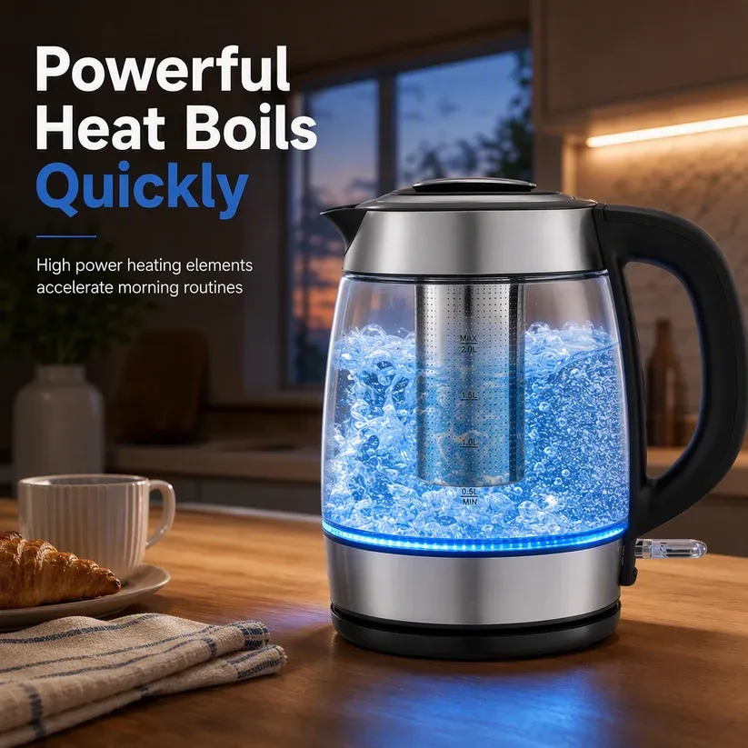 2L Large Capacity Glass Electric Kettle with Automatic Shut Off and Overheat Protection