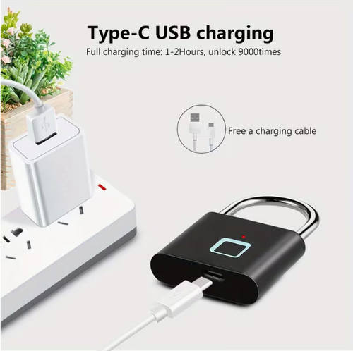 Advanced Fingerprint Recognition for smart Padlock - Structure, USB Rechargeable,