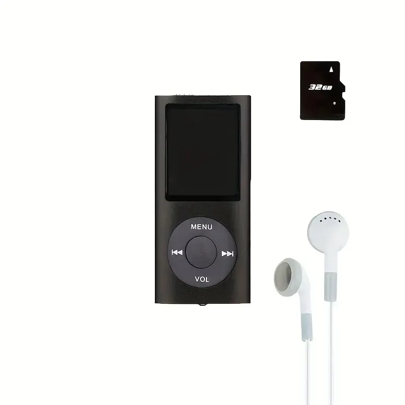 1 Portable MP3 Music Player with 32GB Memory Card, LED Display, Rechargeable Li-Polymer Battery, Wired Earphones, Volume Control, SD Card Support