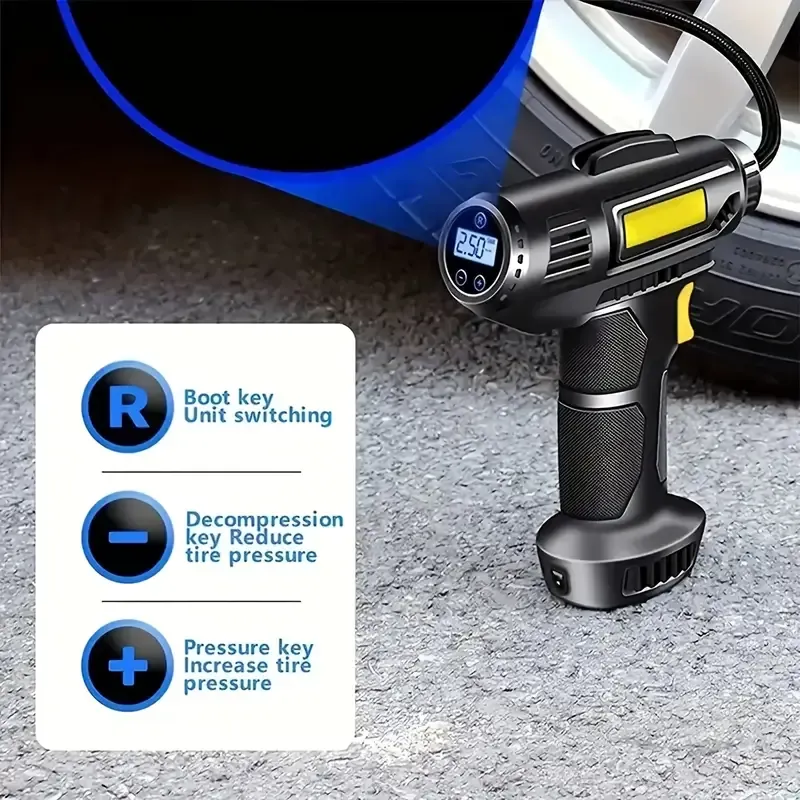 Super Fast Tire Inflator, Portable Air Compressor and Inflator, Handheld Electric Pump with Digital Display, USB Rechargeable, 18650 Lithium Battery, ABS Material, Suitable for Cars, Motorcycles, Bicycles, Sports Balls