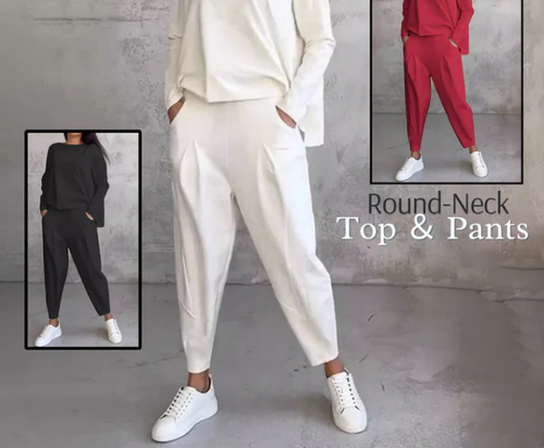 💖Round-Neck Long-Sleeved Top ＆ Pants 2-Piece Set