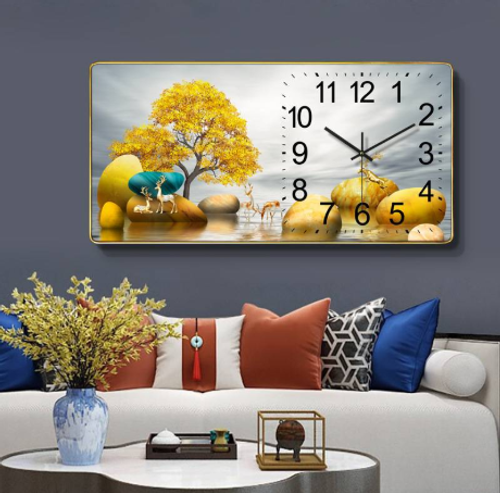 Stylish Silent LED Living Room Wall Clock Calendar40cm x 80cm with gold trim