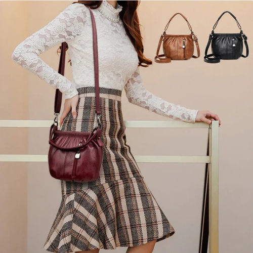 Casual Pleated Bucket Soft Leather Handbag Shoulder Bag