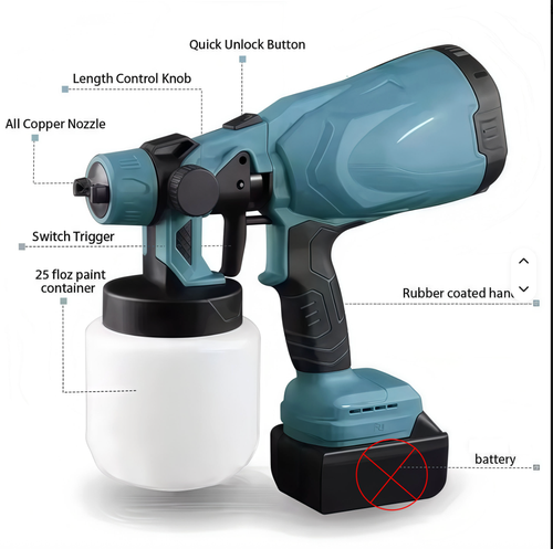 High-voltage rechargeable lithium-ion spray paint 800ml industrial spray paint and household DIY tool electric spray gun with 2 Batteries