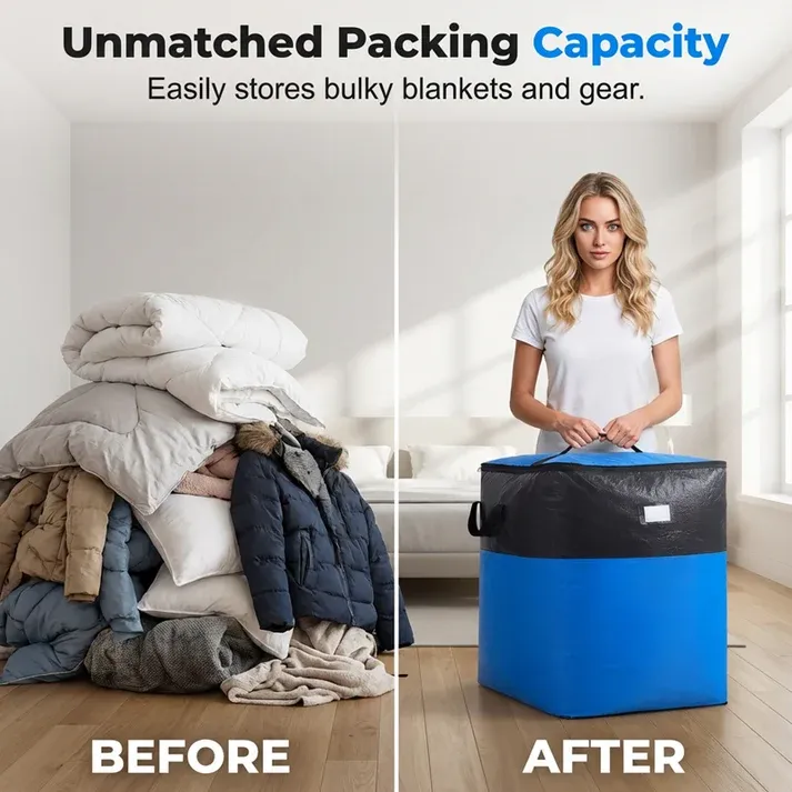 2PC Collapsible Storage and Moving Bag – Heavy-duty handles & zippered closure