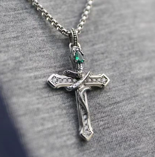 Teng Snake Cross Necklace