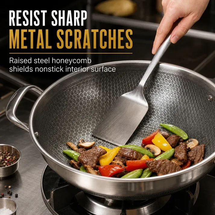 Thickened Stainless Steel Nonstick Stir Fry Pan with Lid Flat
