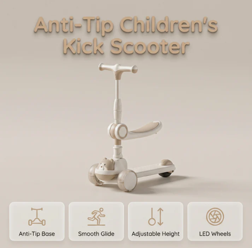 🛴Anti-Tip Children's Kick Scooter with Luminous Wheels