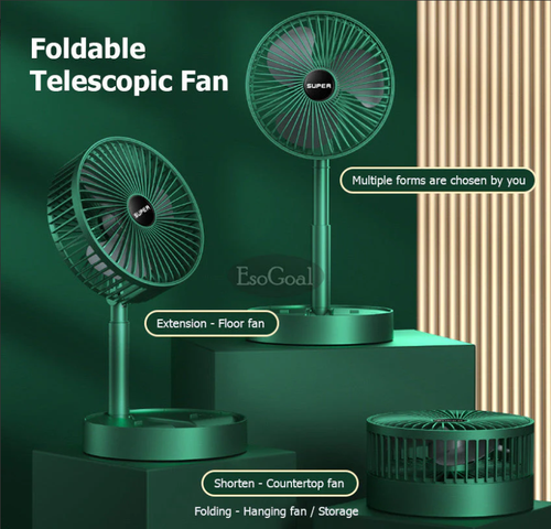 Electric Fan Mini Foldable Telescopic Fan Low Noise Portable Folding Telescopic Small Desktop Fan High Battery Life USB Rechargeable Floor Fan For Student Dormitory Home Outdoor Camping Office