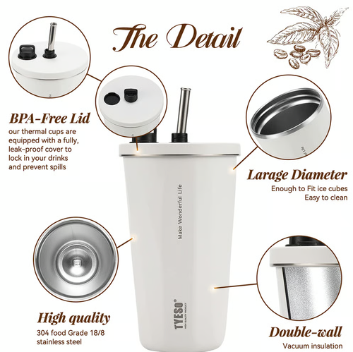 TYESO 20oz600ml Stainless Steel Iced Coffee Cup