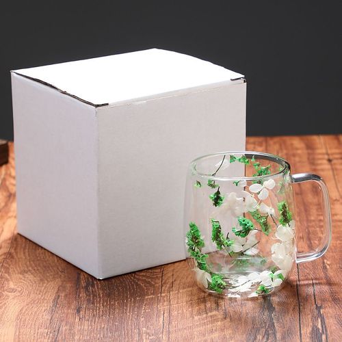 Transparent Double Glass Flower Tea Cup