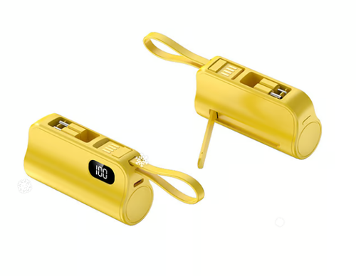 Mini Capsule Power Bank: 5000mAh Pocket-Sized Charger with Built-in Cable