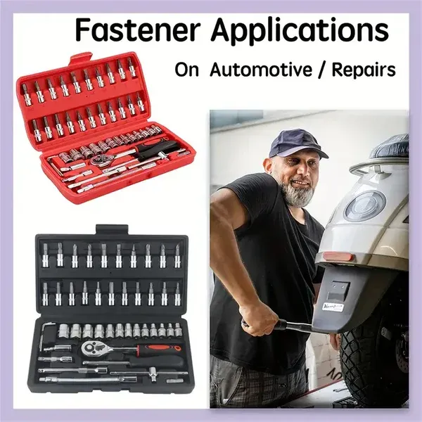 Hand Tool Set Adjustable Long Handle Ratchet Wrench 46 Pieces Auto Repair Tool Kit