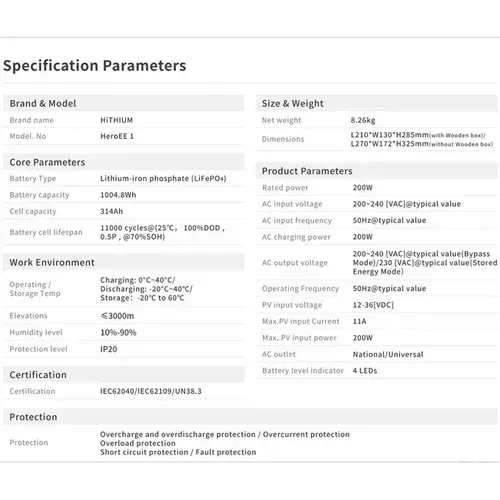 HITHIUM HeroEE 1 1kWh Power Station With 1M Photovoltaic Conversion Cable+2 Year Warranty