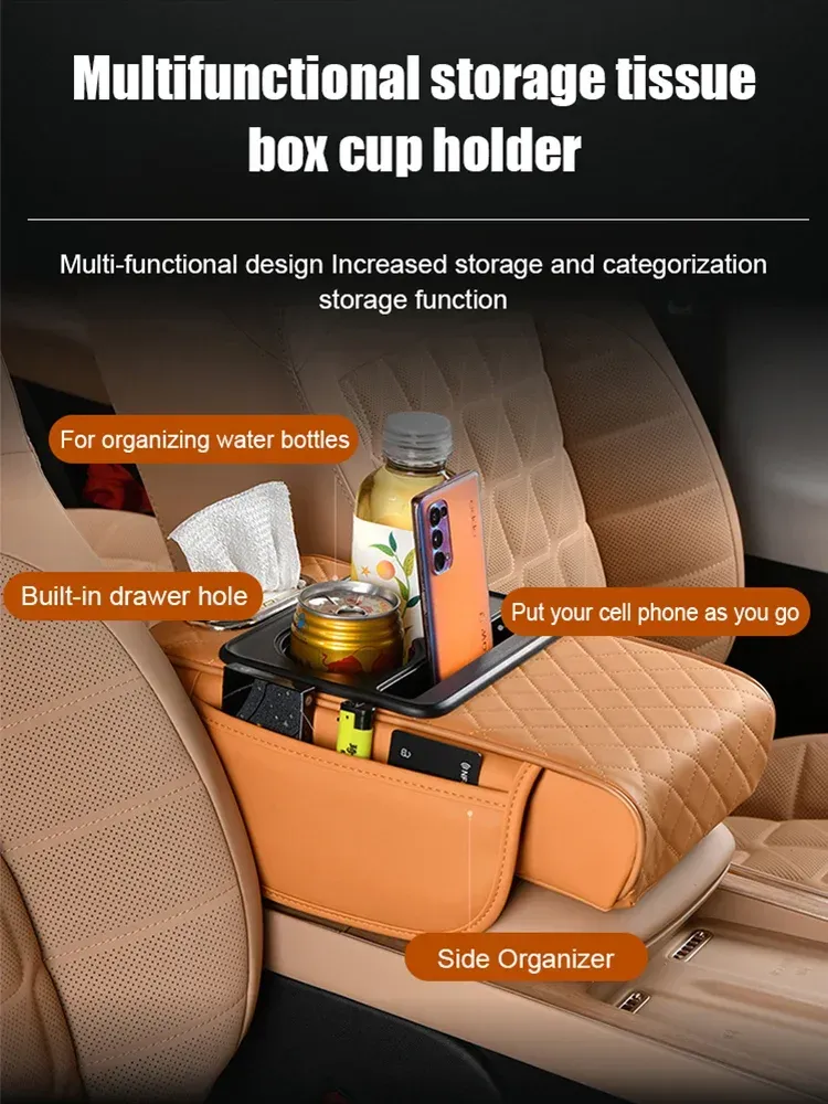 🚗 Multi-Function Car Armrest Pad with built-in cup holder, tissue box & phone pocket!