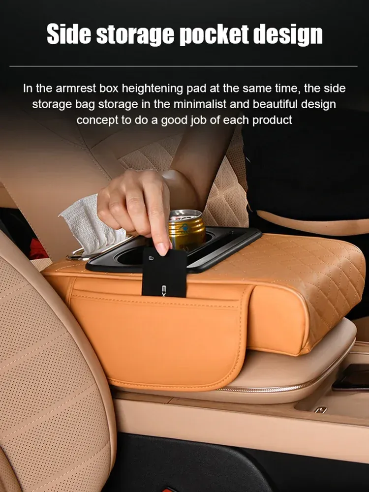 🚗 Multi-Function Car Armrest Pad with built-in cup holder, tissue box & phone pocket!