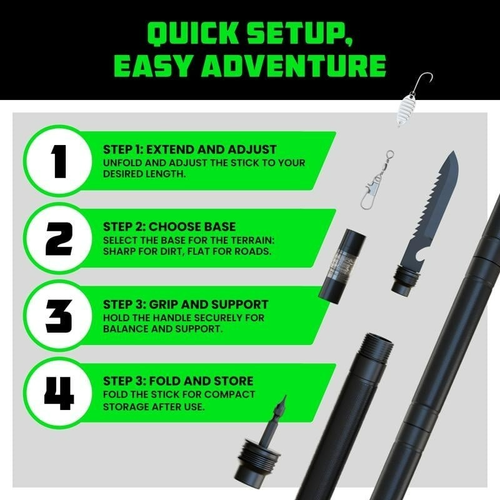 Tactical Hiking Stick w Integrated Survival Kit