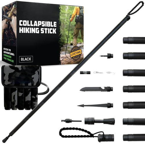 Tactical Hiking Stick w Integrated Survival Kit