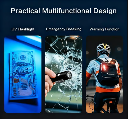 🔦Pocket Rechargeable EDC Flashlight: 500 Lumens Mini Keychain Light with Fire Starter & Window Breaker