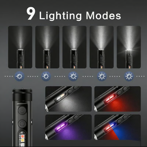 🔦Pocket Rechargeable EDC Flashlight: 500 Lumens Mini Keychain Light with Fire Starter & Window Breaker