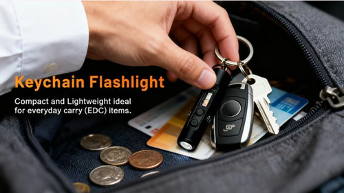 🔦Pocket Rechargeable EDC Flashlight: 500 Lumens Mini Keychain Light with Fire Starter & Window Breaker