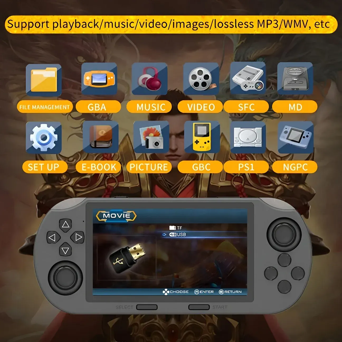 ❤️Ultimate Handheld Retro Console For Classic Games（SF3000HD Black Transparent 64G）❤️