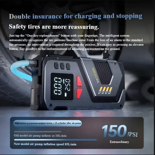 6000mAh Powerful Portable Air Compressors 150PSI Emergency Jump Starter Car Tire Inflation with Battery Booster Air Pump Mini