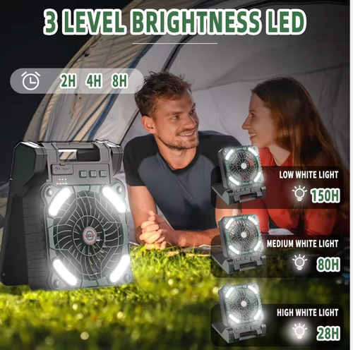 💗Portable LED Lantern Solar Powered Camping Fan 4-Speeds 90° Folding Ventilador Wind Rechargeable for Household Use