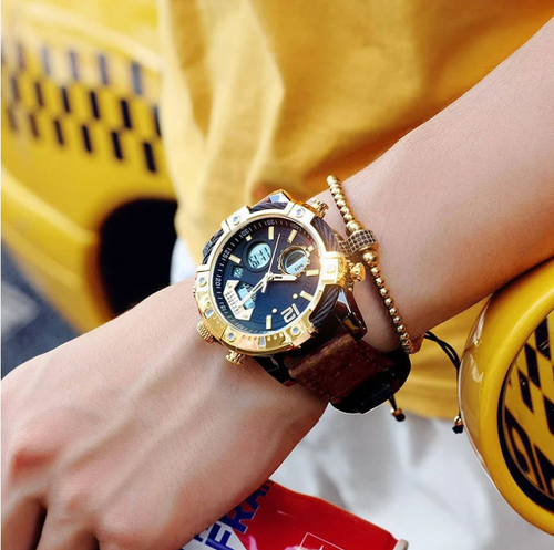 Multifunctional Dual Display 3ATM Waterproof Men's Quartz Sports Watch