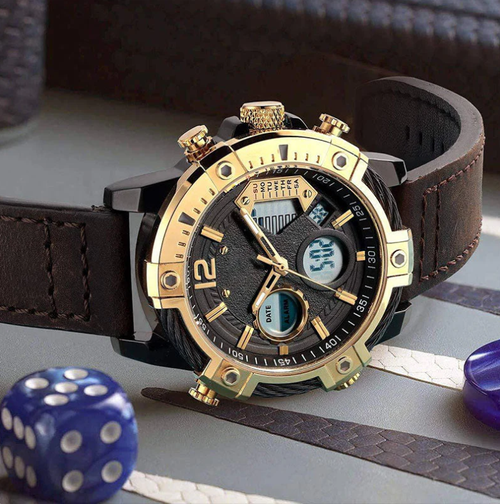 Multifunctional Dual Display 3ATM Waterproof Men's Quartz Sports Watch