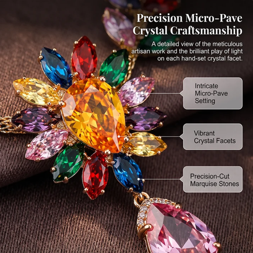 Women Casual Floral Necklace Set – Crystal, Micro-Pave, Matching Earrings 💎