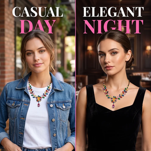 Women Casual Floral Necklace Set – Crystal, Micro-Pave, Matching Earrings 💎