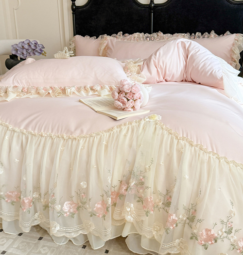 French-style light luxury princess feng shui washed cotton four-piece bedding set