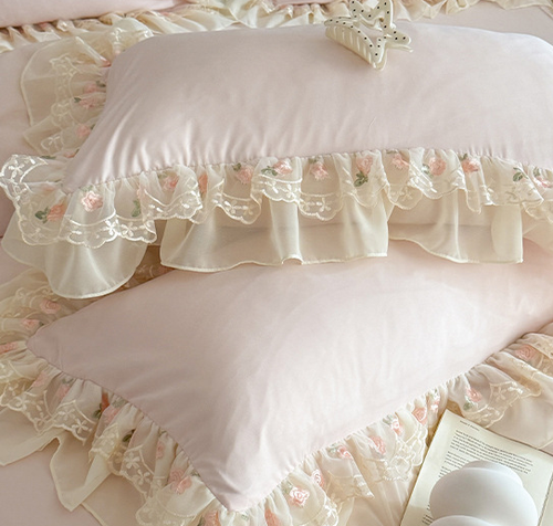 French-style light luxury princess feng shui washed cotton four-piece bedding set