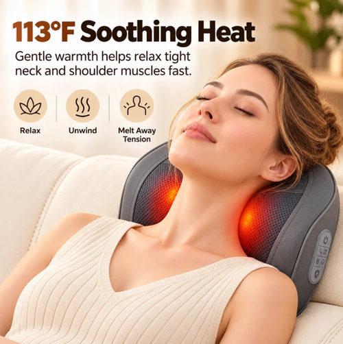 Ergonomic Lumbar Support and Heated Neck Massager Pillow