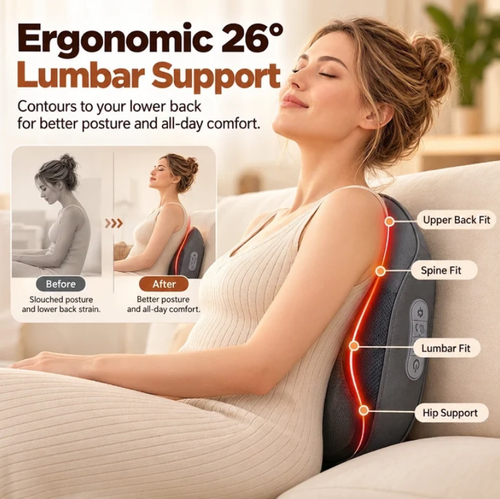 Ergonomic Lumbar Support and Heated Neck Massager Pillow