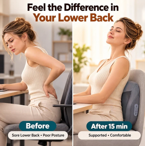 Ergonomic Lumbar Support and Heated Neck Massager Pillow