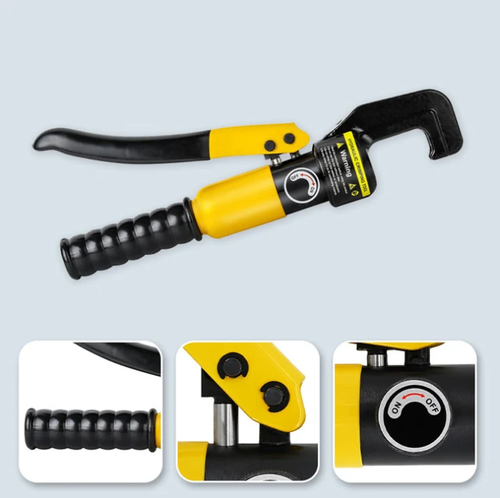 Hand-operated hydraulic crimping tool for cable lugs