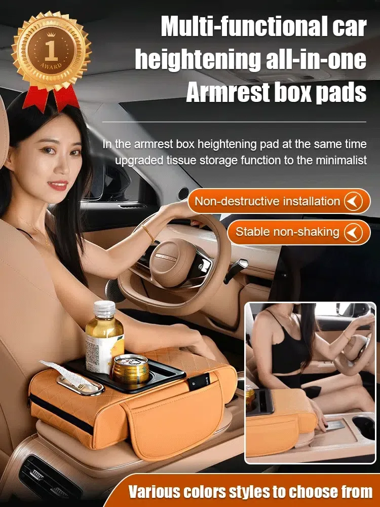 🚗 Multi-Function Car Armrest Pad with built-in cup holder, tissue box & phone pocket!