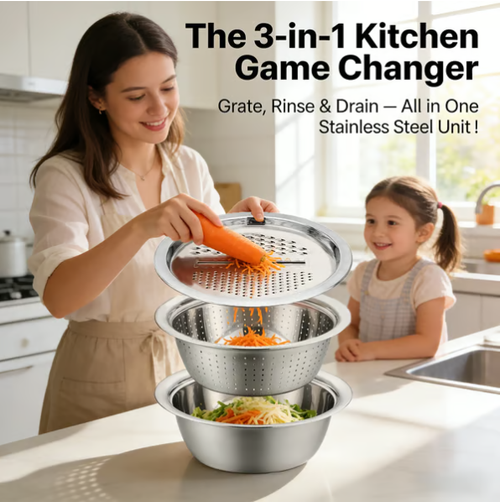 Quality 3-in-1 Stainless Steel Grater Bowl